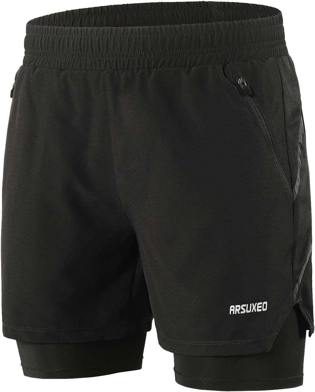 ARSUXEO Men’s 2 in 1 Active Running Shorts with 2 Zipper Pockets