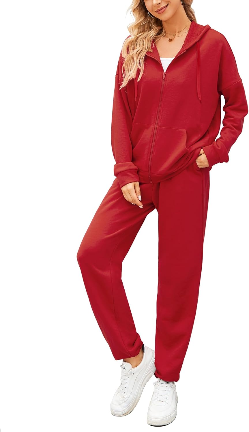 AUXDIO Women 2 Piece Outfits Tracksuit Casual Zip Up Hoodie Sweatsuits Jogging Long Pant Set