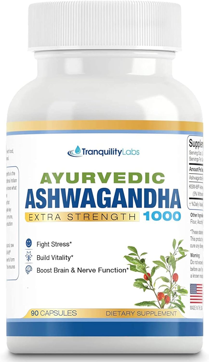 Ashwagandha 1000mg – KSM 66 Ashwagandha Extract & Raw Ashwagandha Root – Ayurvedic, All Natural, Vegan, Extra Strength – for Men and Women – 90 Pure Ashwagandha Capsules
