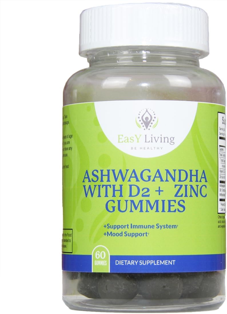 Ashwagandha 1500mg VitaminD2 200mcg Zinc 4mg Gummies pS for Stress Relief & Immune System Support|Vegan Non-GMO Gluten Gelatin Free|60 Count