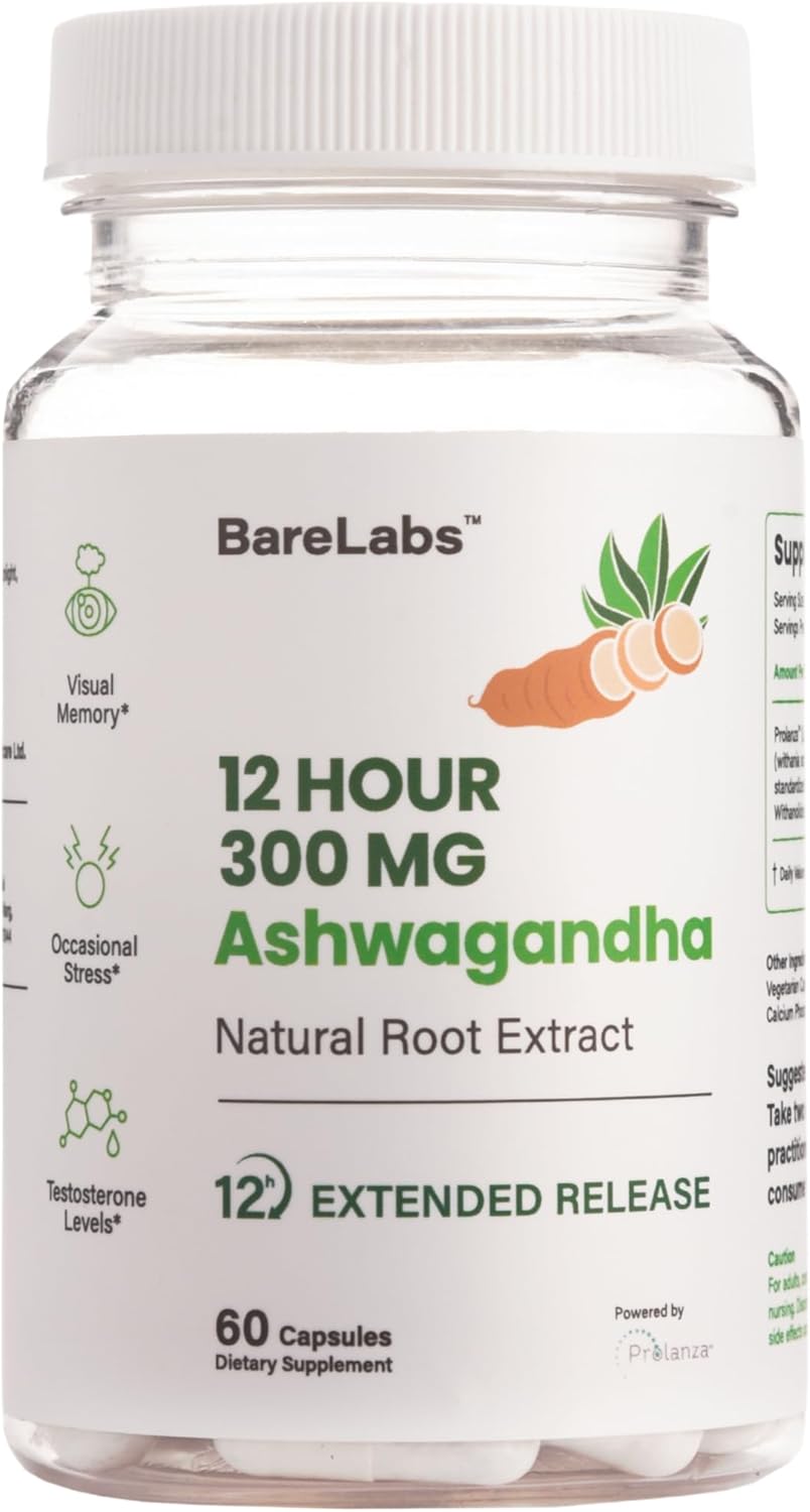 Ashwagandha 300mg with Extra 12 Hours Time Release – Natural & Pure Root Extract Pills – Healthy Sleep, Energy & Stress Support Supplements – 60 Capsules for Men and Women