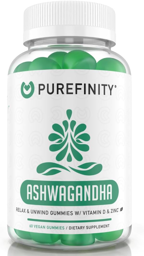 Ashwagandha Gummies with Vitamin D & Zinc – Ashwagandha Supplement Gummies for Mood Support, Calming & Relaxing – Gluten Free, Non-GMO, Vegan – 60 Gummies