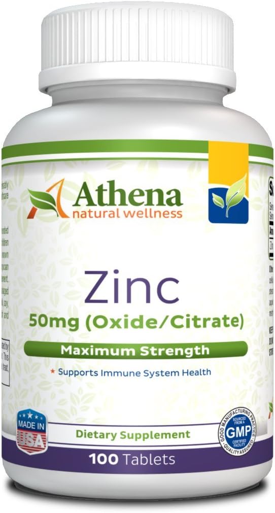 Athena – Zinc Supplement Tablets 50mg – Oxide/Citrate – 100 Coated Tablets
