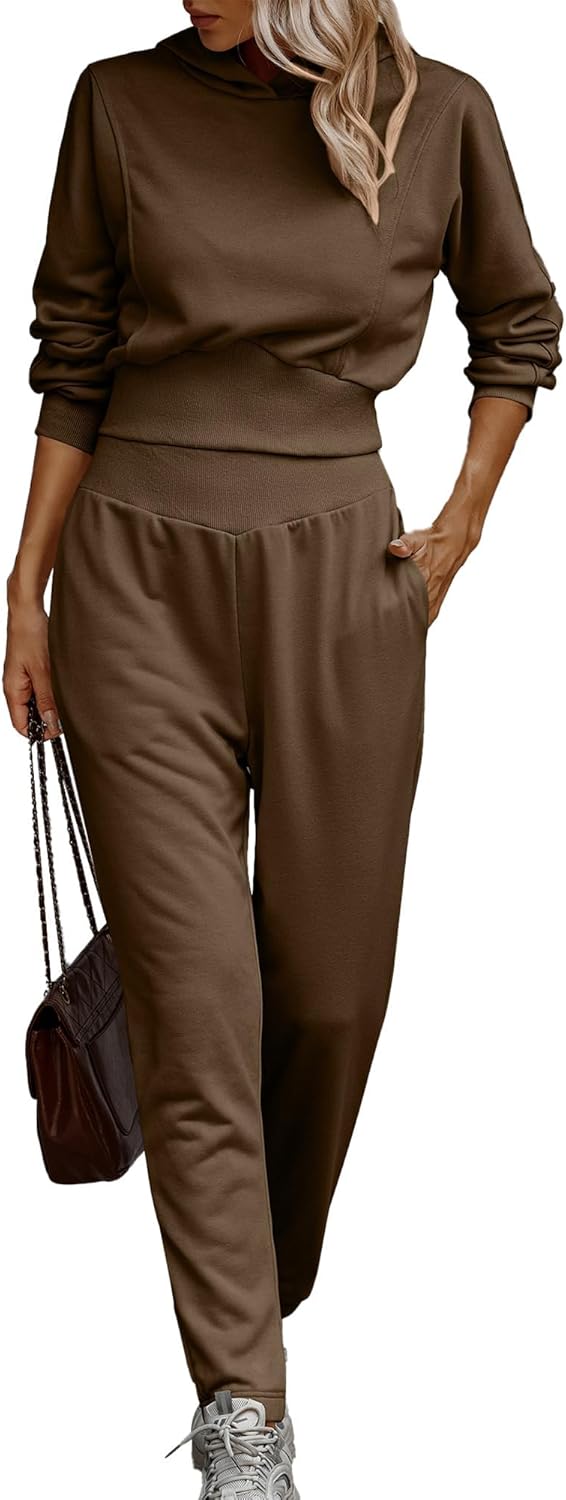 BTFBM Women’s Sweatsuit Set Casual Cropped Pullover Hoodie Sweatpants Long Sleeve Tracksuit 2 Piece Jogger Outfits Sport