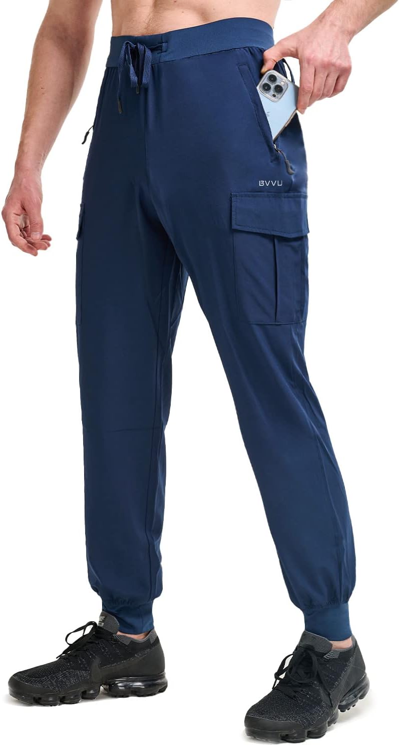 BVVU Men’s Lightweight Cargo Joggers with Zipper Pockets Sweatpants for Men Quick Dry Gym Workout Athletic Golf Track Pants