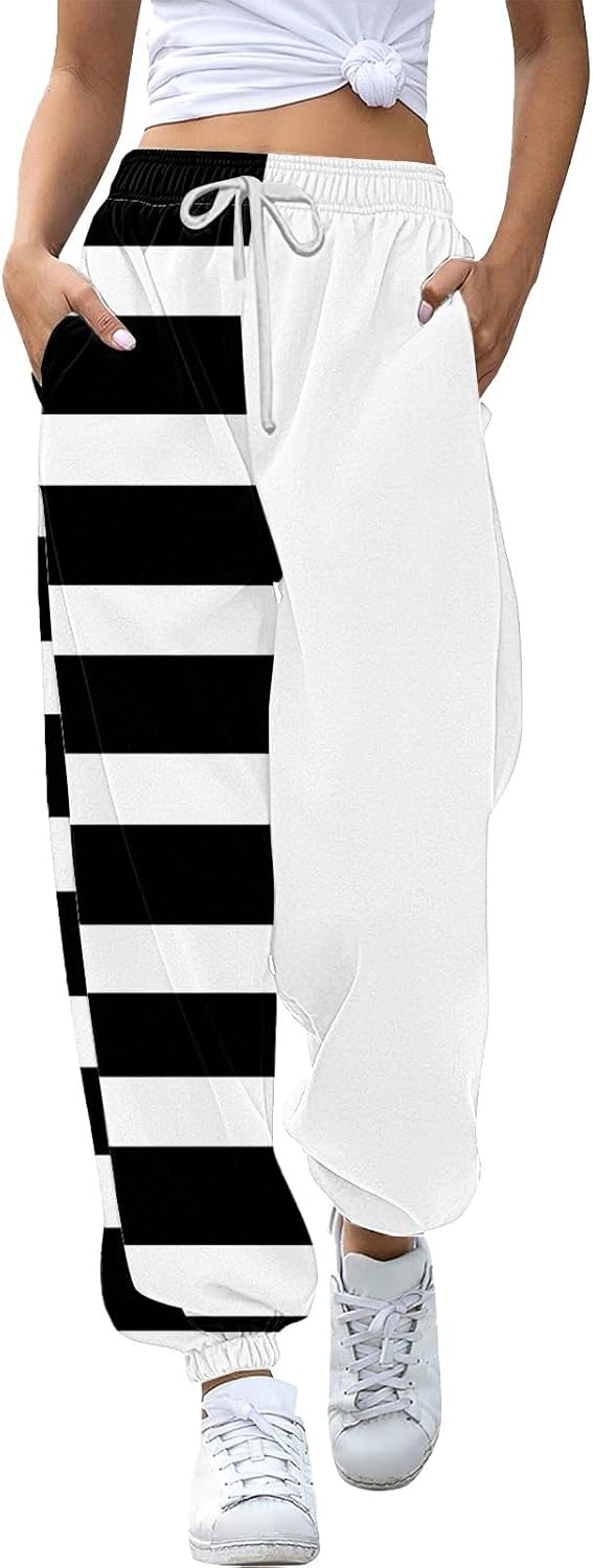 Baggy Sweatpants for Women Striped High Waisted Workout Athletic Jogger Trousers Drawstring Casual Comfy Sweat Pants