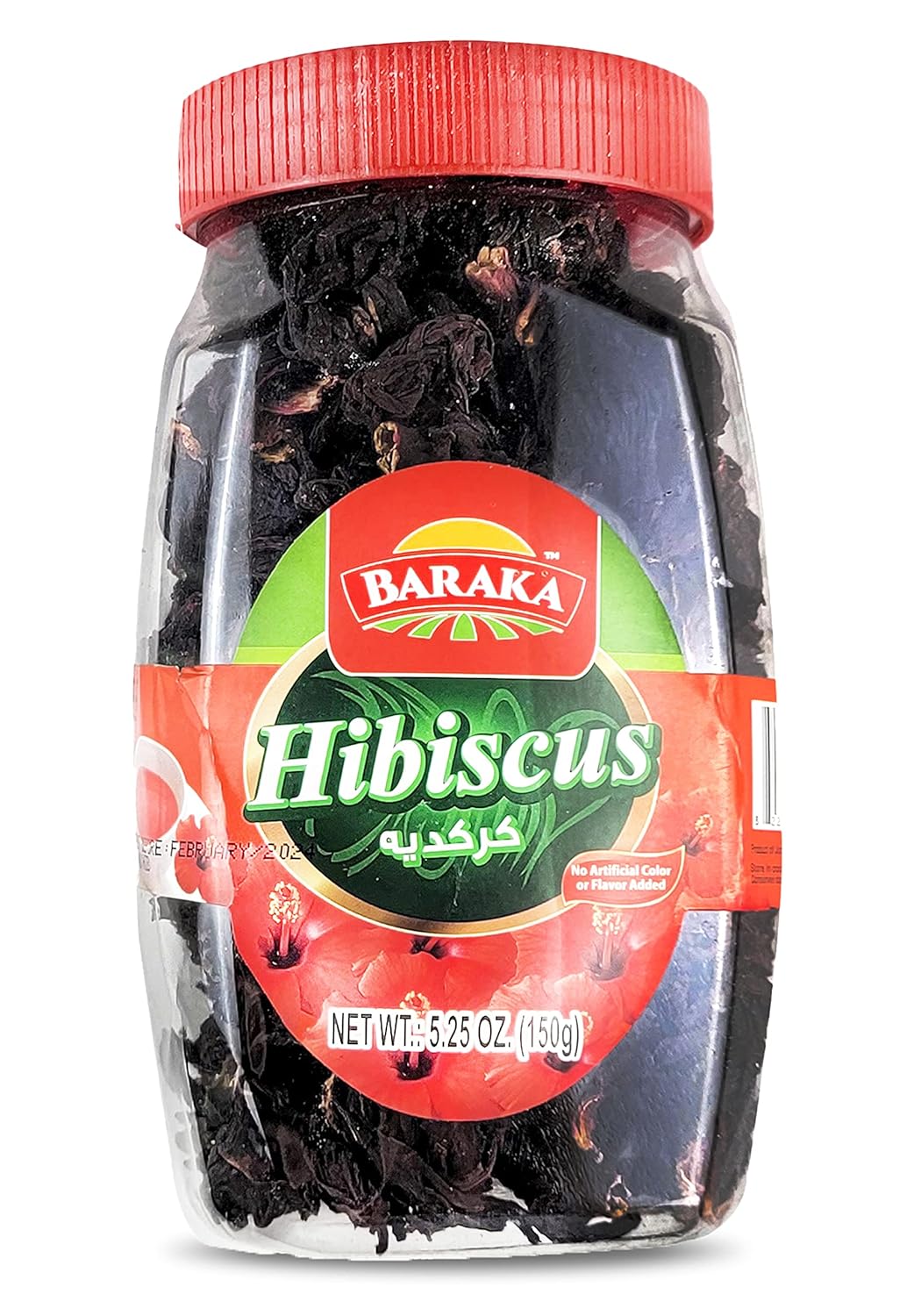 Baraka Hibiscus Tea Flower Leaves | Pure Loose Leaf Hibiscus Flower Petals in Jar | No Preservatives, No Additives, Natural Caffeine-Free Herbal Tea Leaves (5.29 oz)