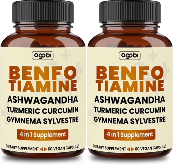 Benfotiamine 600mg Supplement - 2 Months for Digestive System, Energy Production & Immune - Blended Turmeric Curcumin Root, Ashwagandha Root & Organic Gymnema Sylvestre - 2 Packs of 60 Capsules