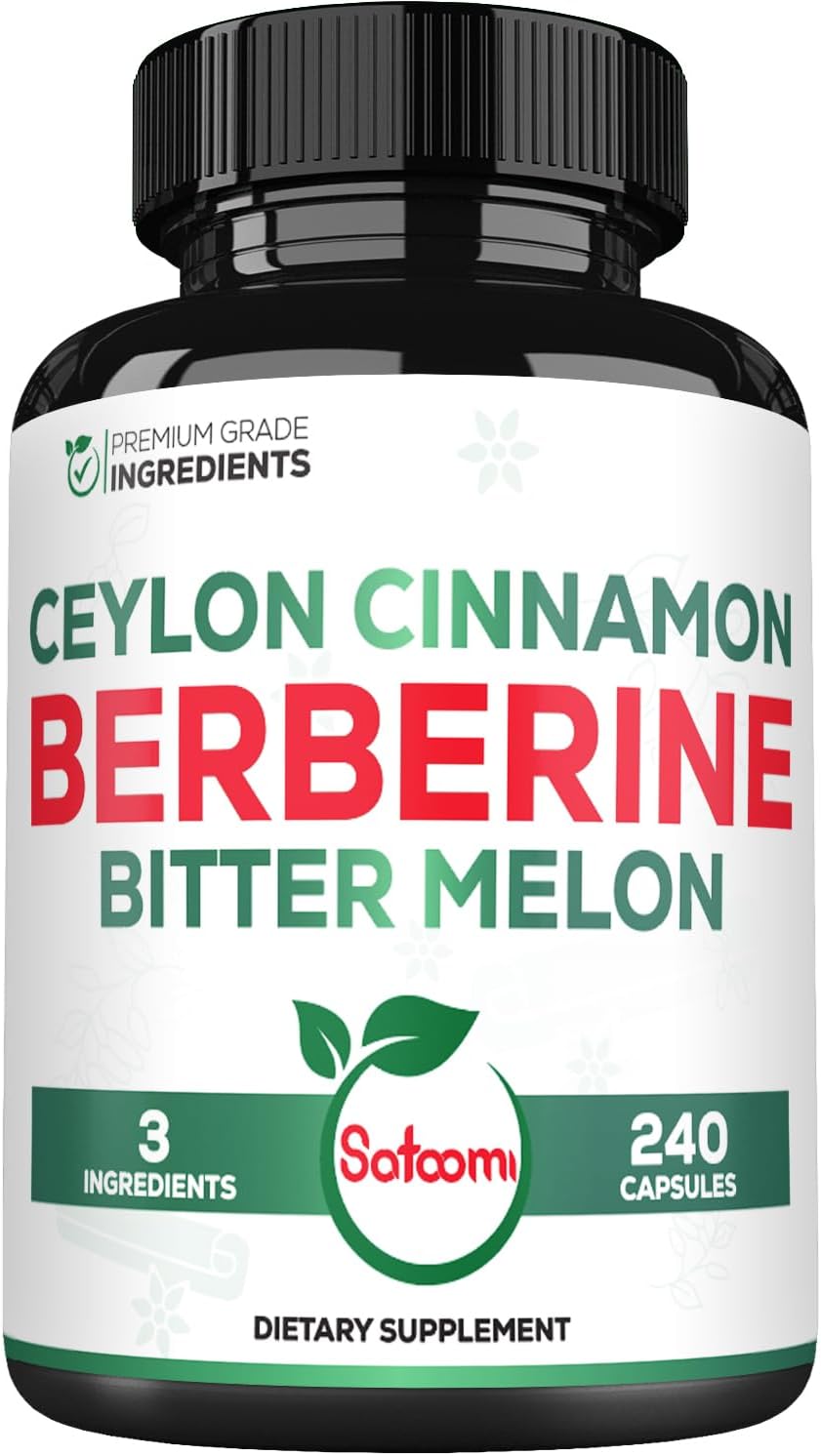 Berberine 1500mg Supplement with Organic Ceylon Cinnamon Bark & Bitter Melon – 240 Vegan Capsules for 80 Servings – Immune System, Heart Health, Body Management & Digestion Support