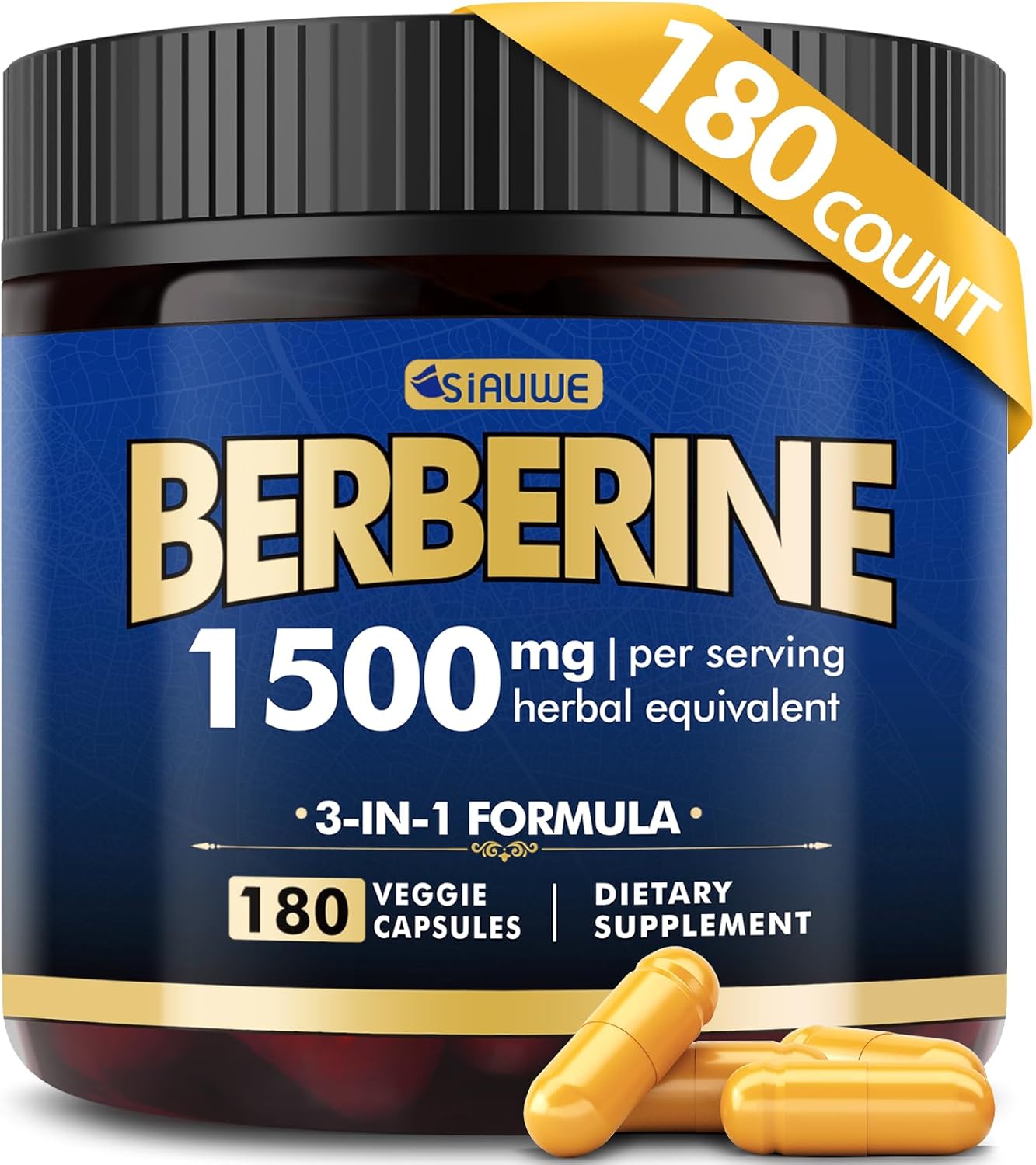Berberine Supplement, High Strength Berberine 1500MG, 180 Caps – Plus Citrus Bergamot, Berberine HCI Root Supplements – Metabolic, Immune System, Healthy Weigh*t Management – Vegan, Organic, Non-GMO