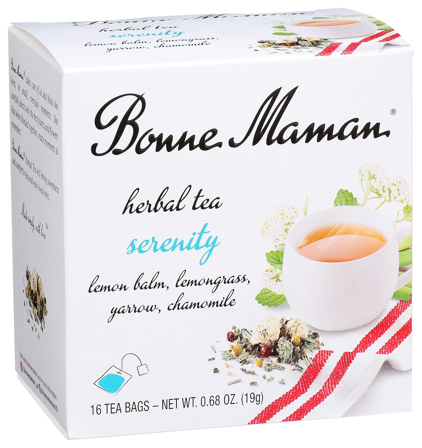 Bonne Maman Organic Herbal Tea Serenity: Lemon Balm, Lemongrass, Yarrow & Chamomile Blend, 16 Tea Bags (Pack of 1)