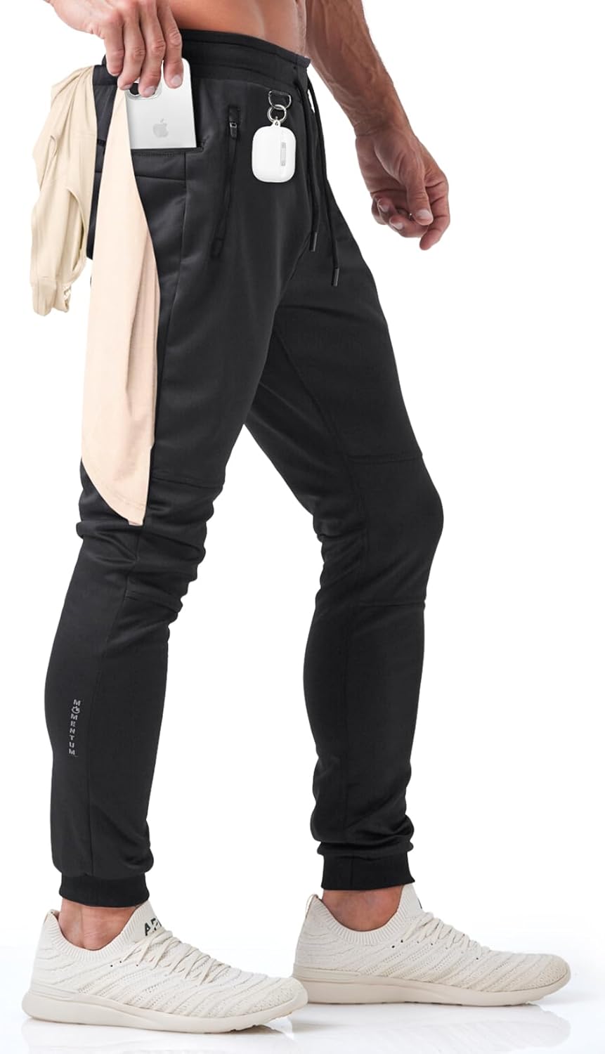 Born Tough Slim-Fit Mens Workout Joggers Pants, Tapered Bodybuilding Gym Joggers, Athletic Running Sweatpants Zipper Pockets