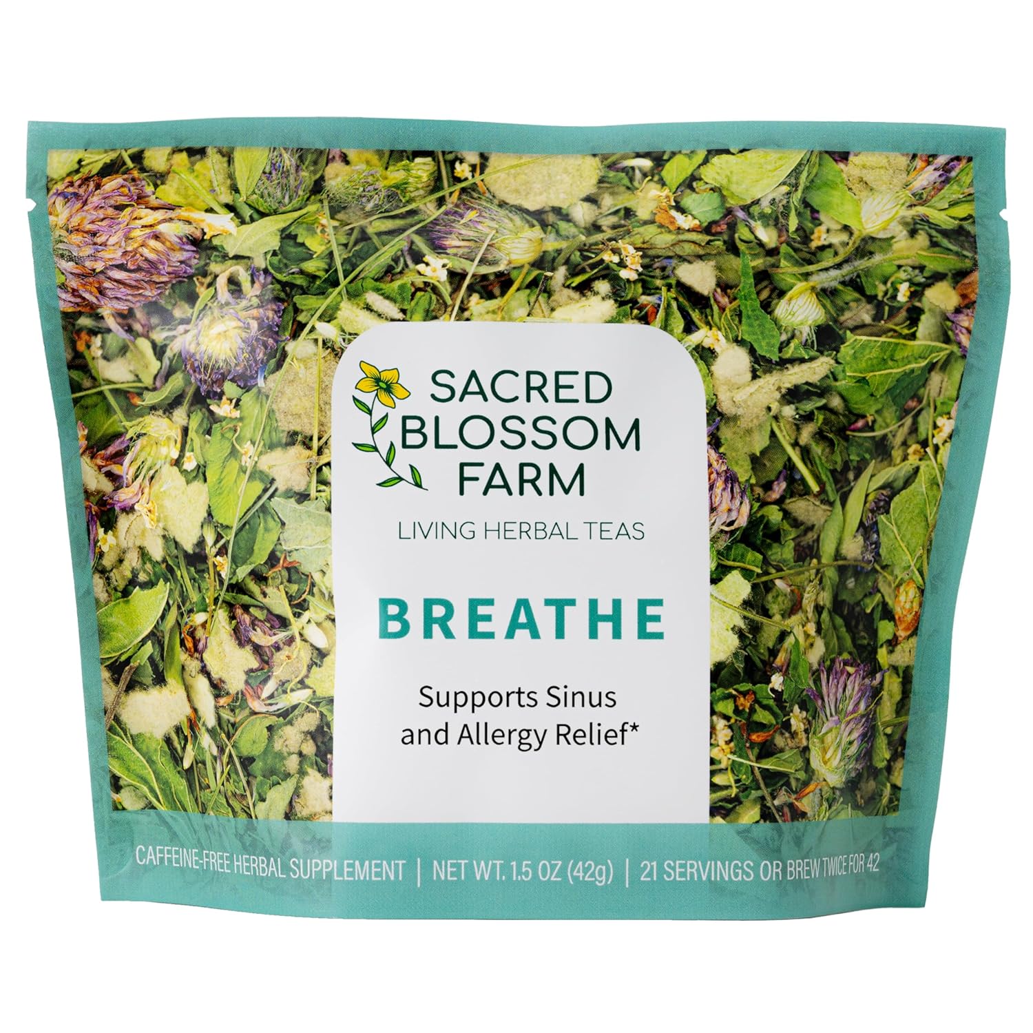 Breathe Herbal Tea | Sacred Blossom Farm | 1.9 oz. Loose Leaf | Sinus and Allergy Relief* | Minimally Processed Wisconsin-Grown Herbal Tea & Medicinal Herbs | Caffeine Free | Handmade in USA