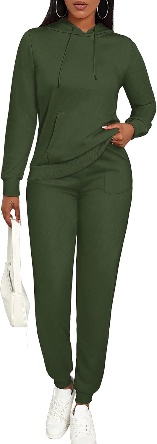 CLOCOR Track Suits for Women Set – Casual 2 Piece Outfits Sweatsuit Pullover Long Sleeve Soild Color Jogging Suit with Pocket