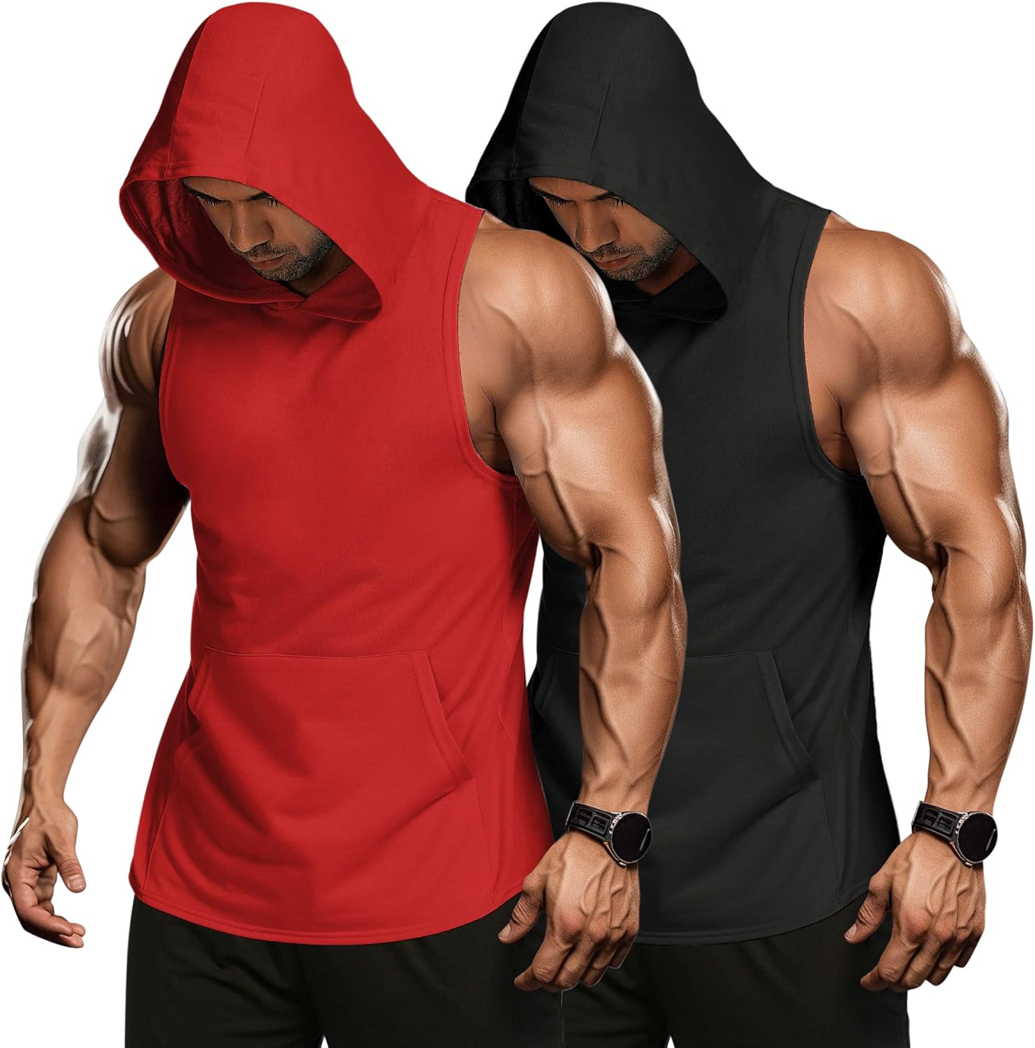 COOFANDY Men’s 2 Pack Workout Hooded Tank Tops Bodybuilding Muscle Cut Off T Shirt Sleeveless Gym Hoodies