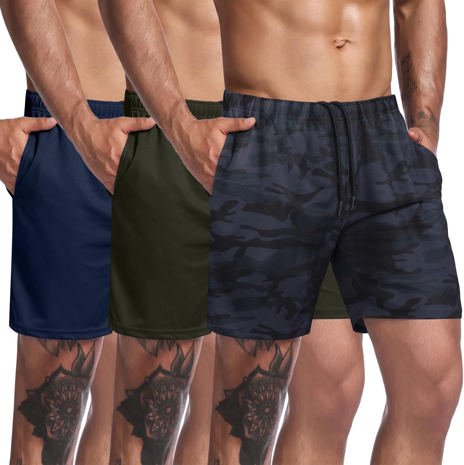 COOFANDY Men’s 3 Pack Workout Gym Shorts Mesh Athletic Shorts Lightweight Bodybuilding Training Short Pants with Pockets