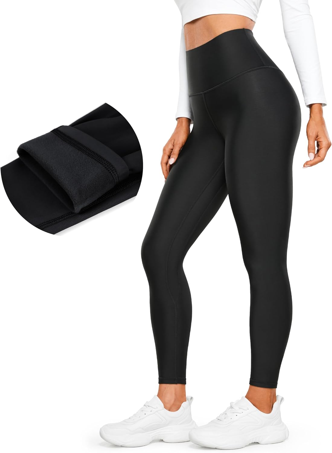 CRZ YOGA Womens High Waisted Fleece Lined Leggings 25 inches – Winter Warm Thick Thermal Soft Workout Yoga Pants