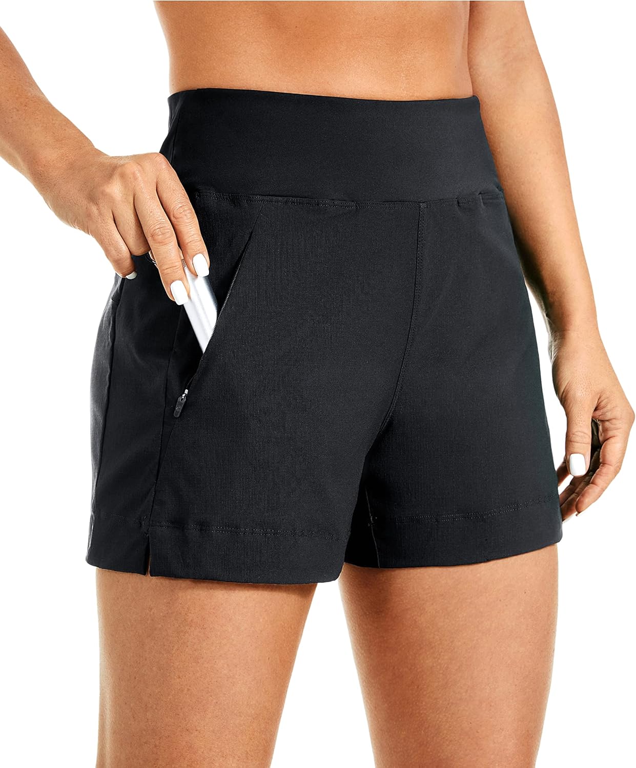 CRZ YOGA Women’s Lightweight Mid Rise Hiking Shorts 4” – Stretch Athletic Summer Travel Outdoor Golf Shorts Zip Pockets
