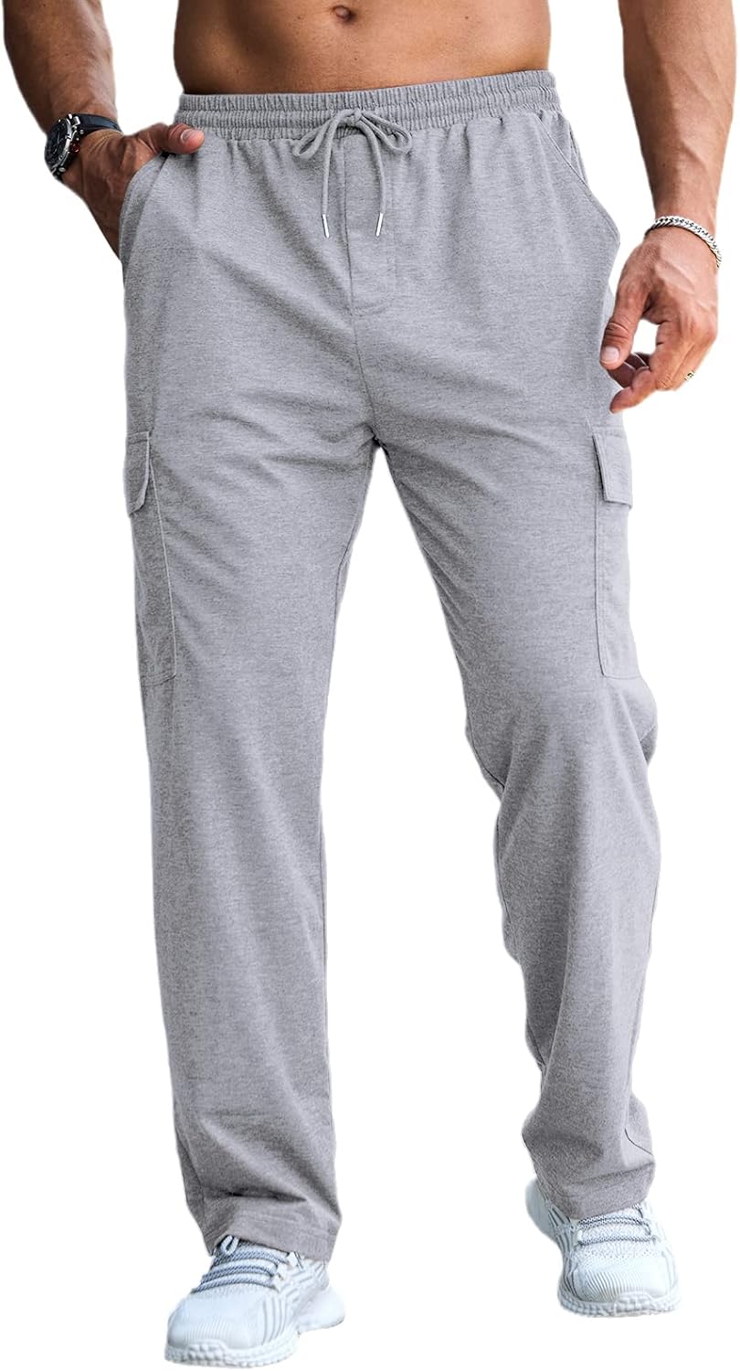 CTU Mens Fashion Baggy Sweatpants Lightweight Workout Cargo Sweatpants Athletic Pants Open Bottom Joggers with Pockets