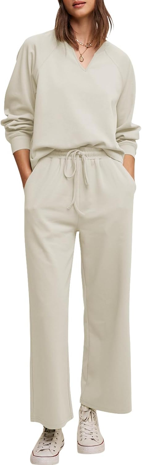 Cakulo Womens Sweatsuits 2 Piece Lounge Sets Fall Outfits Wide Leg Jogger Sweat Pants Loungewear Set Track Suits