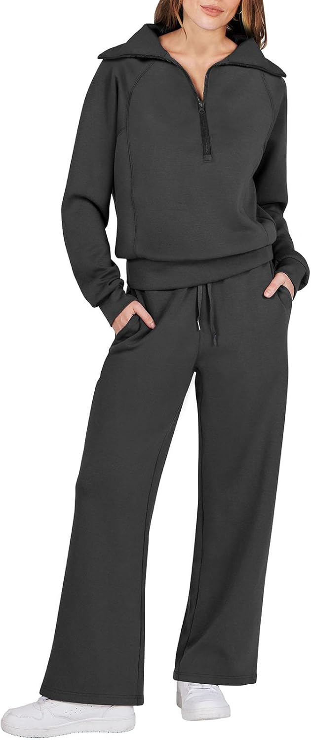 Caracilia Womens 2 Piece Outfits Lounge Sets Oversized Sweatshirt Sweatpants Sweatsuit Matching Sweat Set 2024 Fall Tracksuit