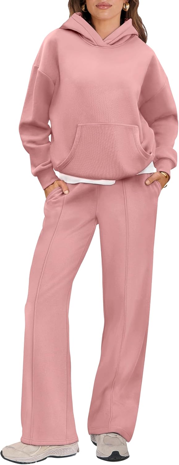 Caracilia Women’s 2 Piece Outfits Sweatsuit Sets Oversized Hoodies Wide Leg Sweatpant Tracksuit 2024 Fall Matching Lounge Set