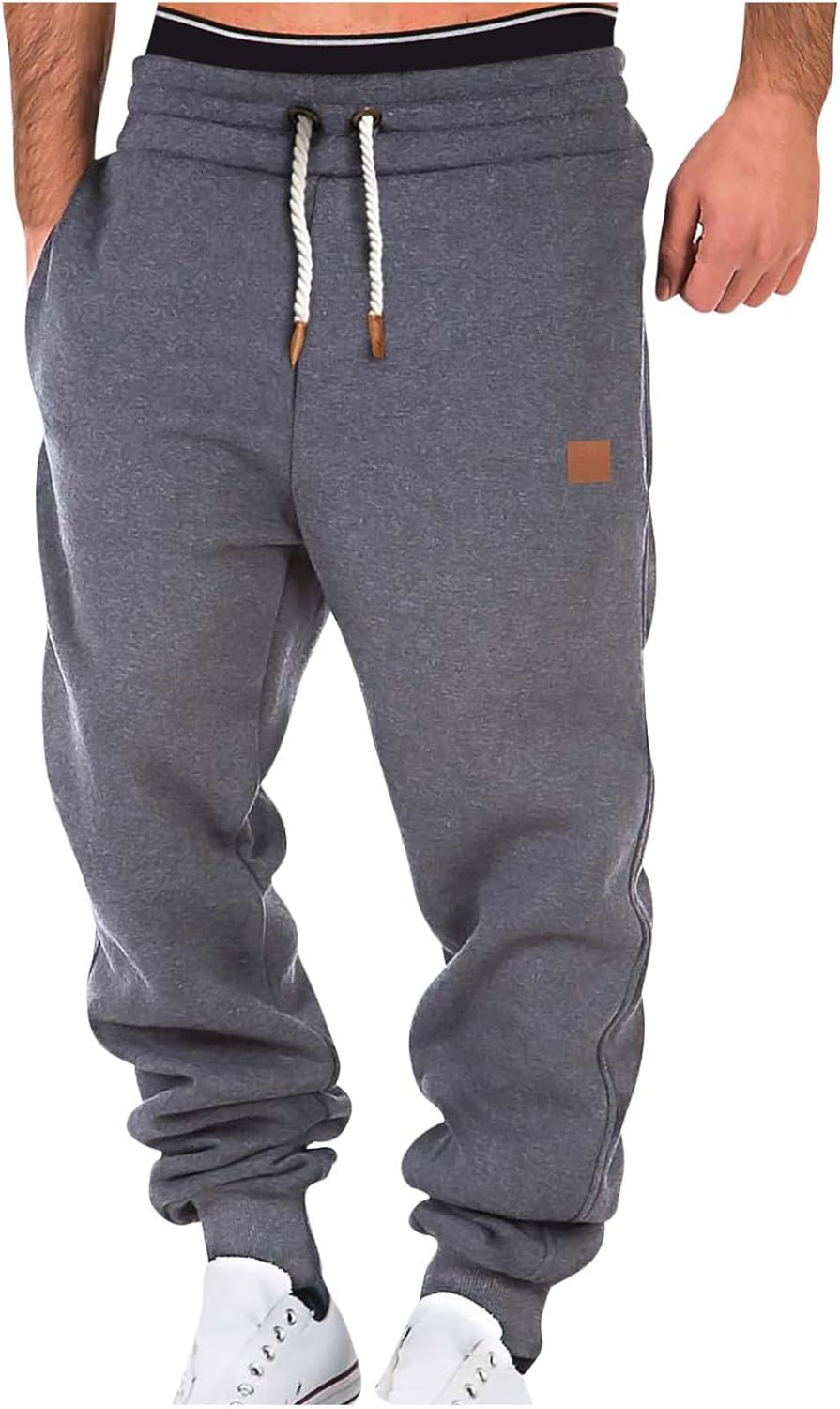Cargo Sweatpants for Men Casual Thermal Elastic Waist Drawsrting Joggers Soft Lounge Trousers with Pockets