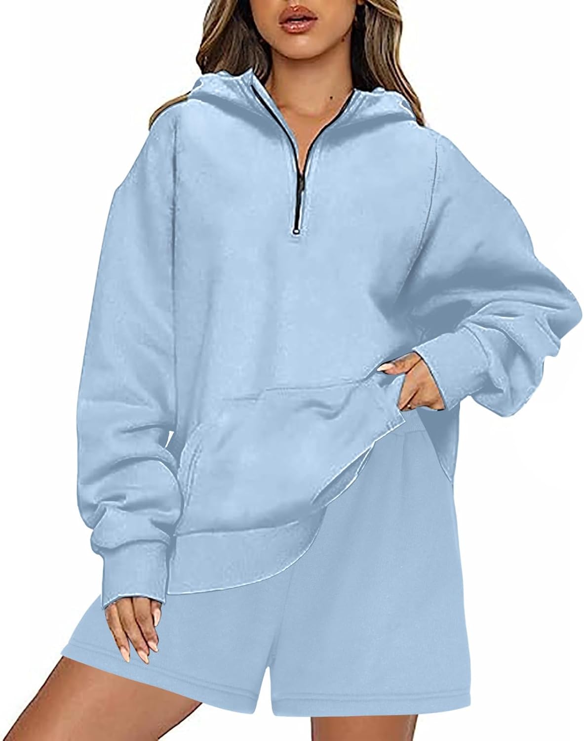 Ceboyel Womens Lounge Wear Sets 2 Piece Sweatsuit Short Set 1/4 Zipper Matching Sweat Sets Trendy Casual Fall Outfits 2023