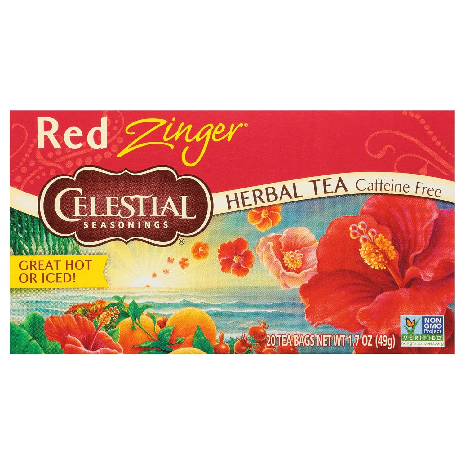 Celestial Seasonings Hibiscus Tea, Red Zinger Herbal Tea, Caffeine Free, 20 Tea Bags