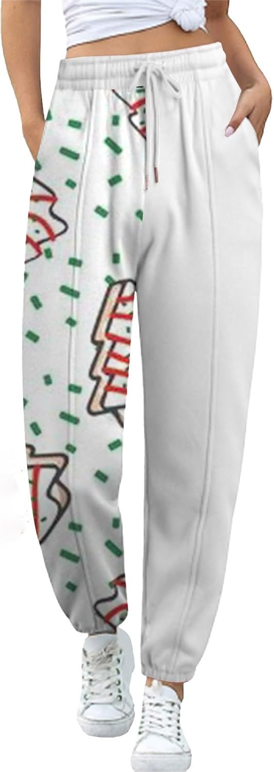 Christmas Sweatpants for Women 2024 Cinch Bottom Cute Print Drawstring Joggers Baggy High Waisted with Pockets