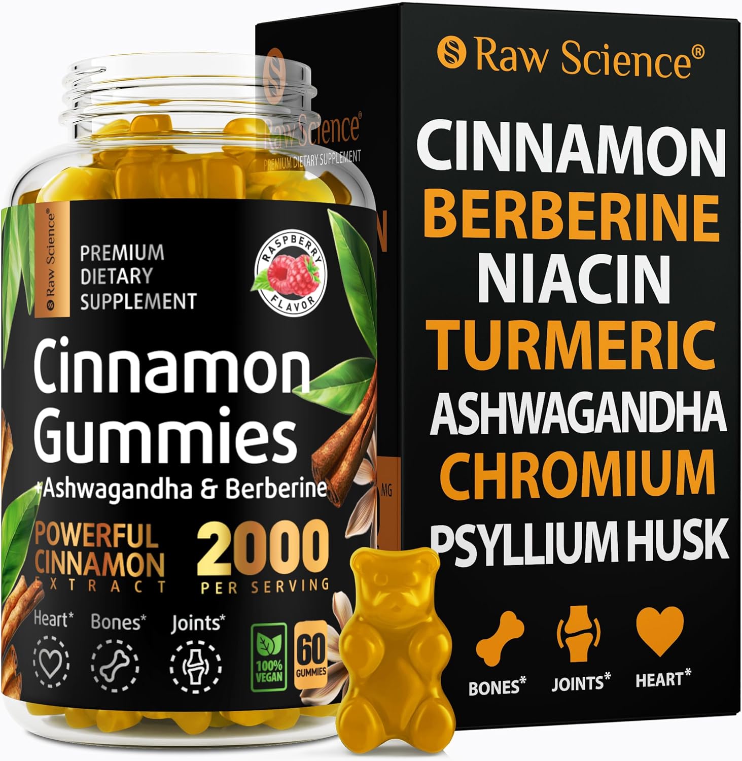 Cinnamon Gummies – Blood Support – Ceylon Cinnamon & Cinnamon Bark 2000MG Blend Supplements, Berberine, Turmeric, Gymnema Sylvestre, Bitter Melon, Psyllium Husk, Chromium – 60 Gummies