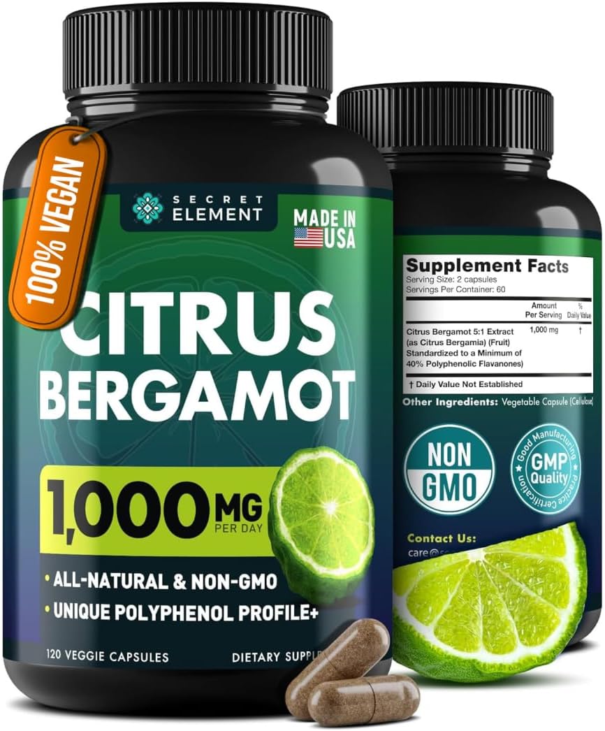 Citrus Bergamot Extract 1000mg – Citrus Bergamot Supplement for Heart, Immune System Support, and Healthy Aging – Pure, Vegan Bergamot Capsules