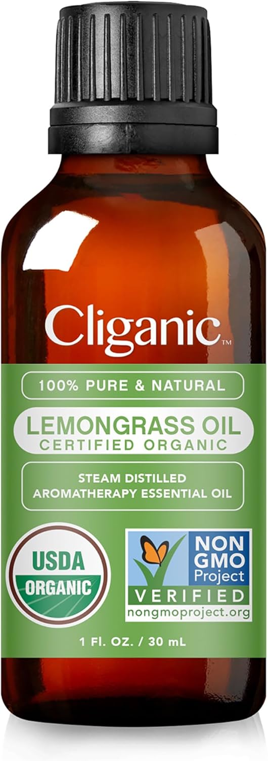 Cliganic Organic Lemongrass Essential Oil, 1oz – 100% Pure Natural Undiluted, for Aromatherapy Diffuser | Non-GMO Verified