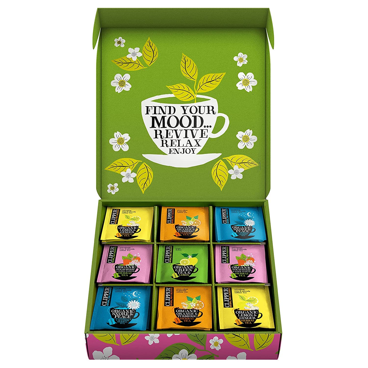 Clipper Tea Organic Herbal & Green Tea Selection/Sampler, Gift Box – Eco Friendly, Self Care, Fair Trade. Assorted Individually Wrapped Tea Bags, 1 box, 45 Unbleached Tea Bags, Gifting