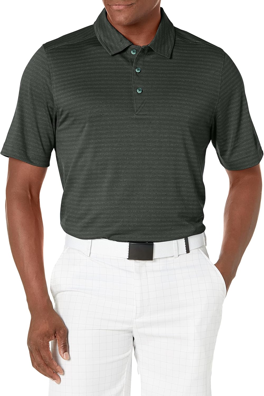 Cutter & Buck Men’s Moisture Wicking Textured Cascade Melange Stripe Polo Shirt