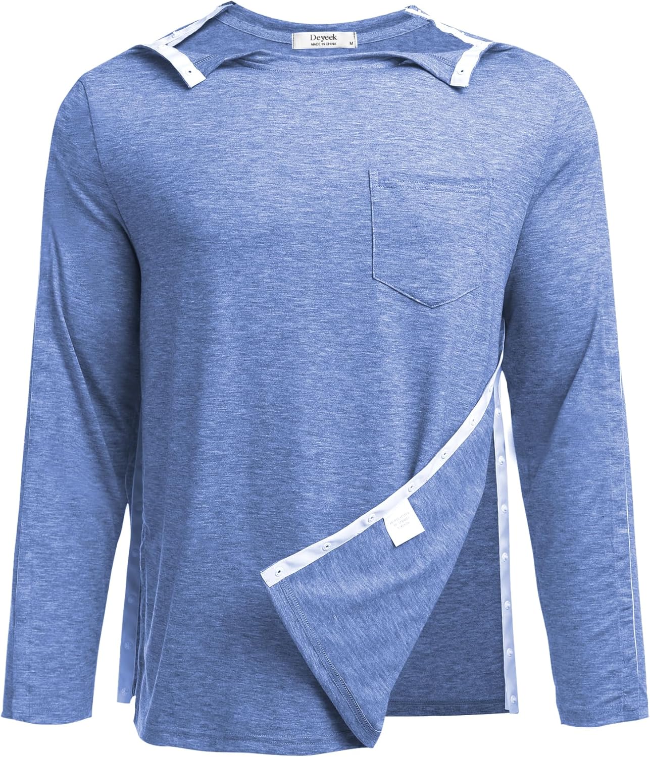 Deyeek Men’s Post Shoulder Surgery Recovery Shirts Full Tear Away Long Sleeve Snap Chemo Port Access Shirt