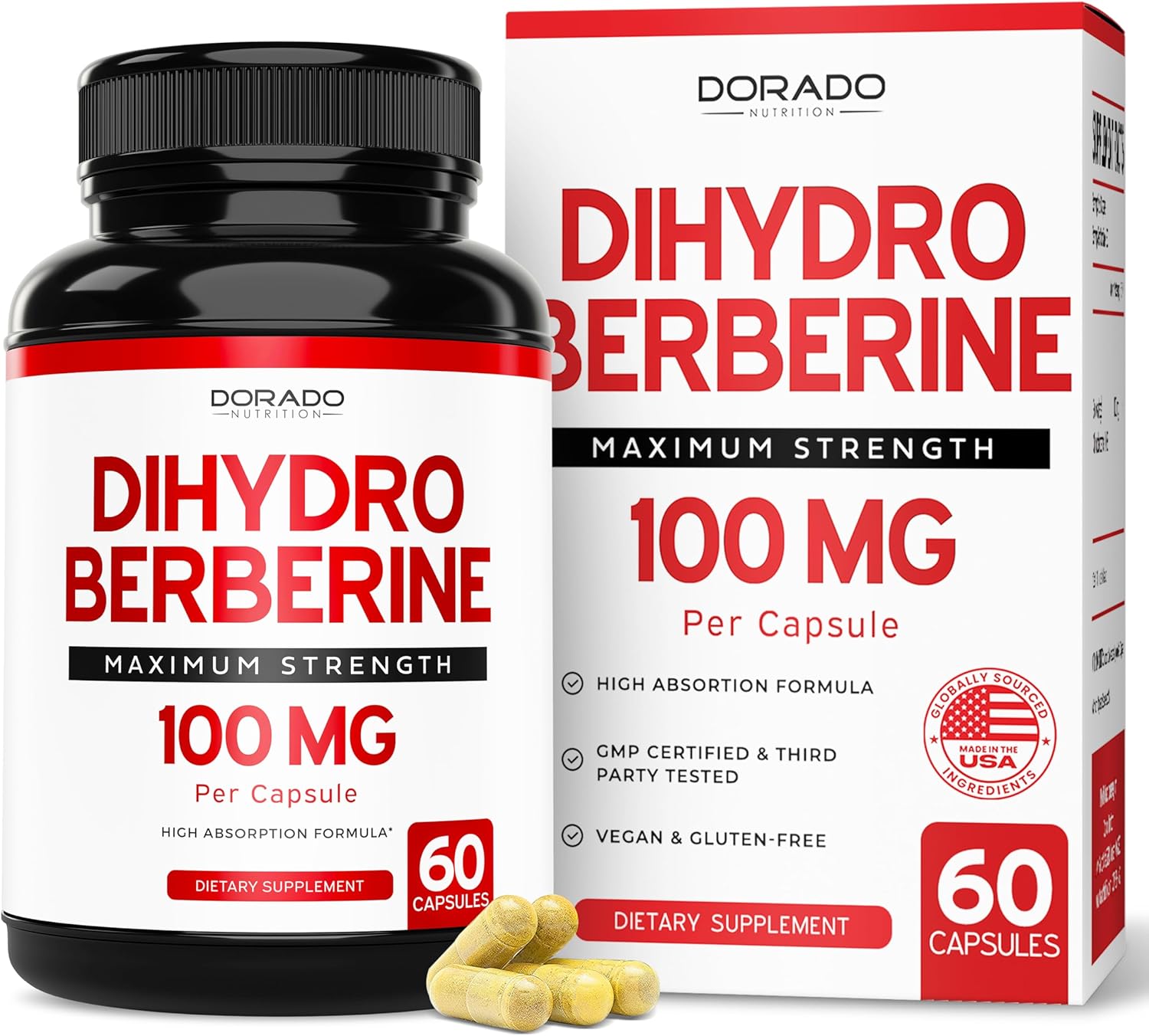 Dihydroberberine (60 Capsules) Premium Dihydroberberine Supplement – Dihydroberberine GlucoVantage 5X More Effective Than Regular Berberine – Dihydroberberine for Adults – Vegan Capsules (60 Count)