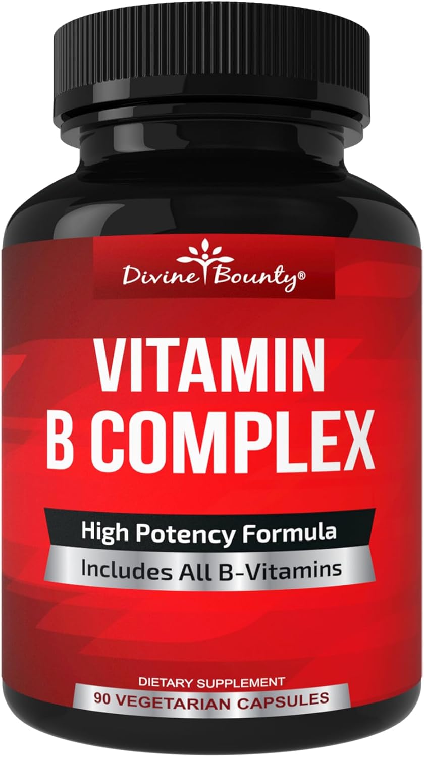 Divine Bounty Super B Complex Vitamins – All B Vitamins Including B12, B1, B2, B3, B5, B6, B7, B9, Folic Acid – Vitamin B Supplement – Support Healthy Energy Metabolism – 90 Vegetarian Capsules