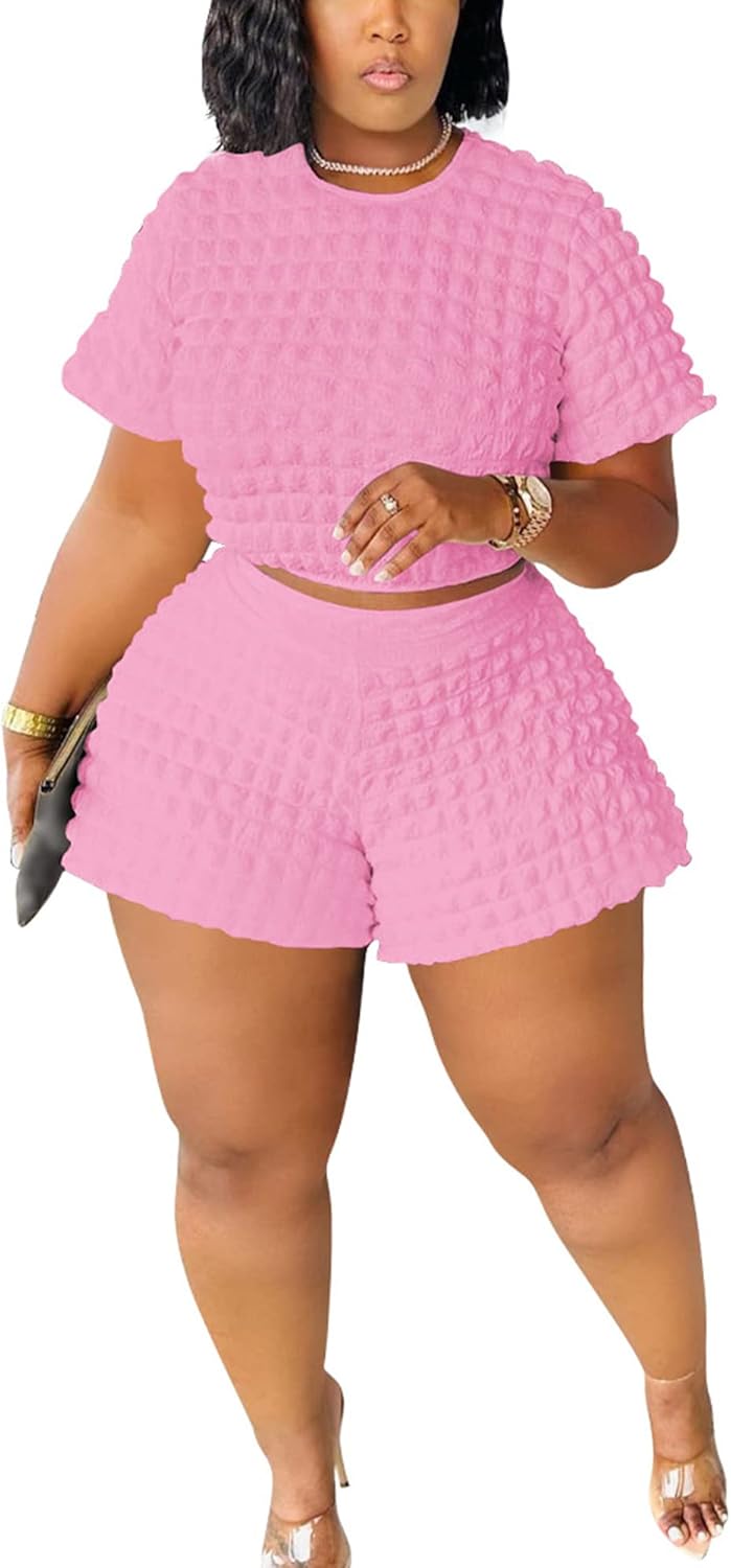 Doweha Womens Two Piece Short Sets for Summer Cute 2 Piece Outfits 2024 Casual Short Sleeve Crop Top And Shorts Matching Sets