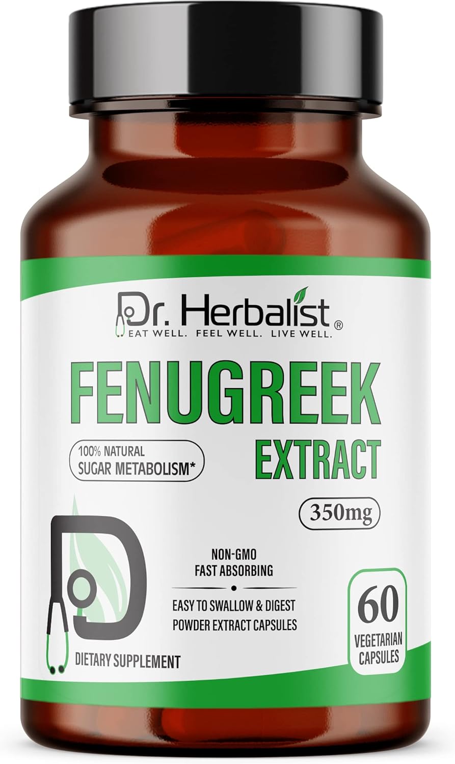 Dr. Herbalist Fenugreek Extract 350mg – 60 Capsules| Non-GMO | Fasting Absorbing | Vegetarian