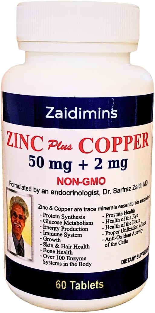 Dr. Z’s Vitamins: Zinc Plus Copper-50 MG of Chelated Zinc and 2 MG of Copper- Supports: Energy, Immune System, Skin & Hair -60 Easy to Swallow Tablets