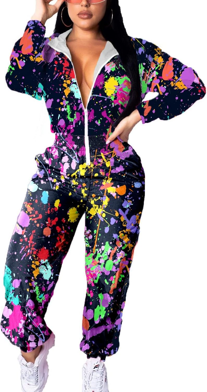 EOSIEDUR Women’s Pullover Hoodies Jumpsuit Zipper Jacket Windbreaker Elastic Waistband Pants One Piece Outfits Tracksuit Set