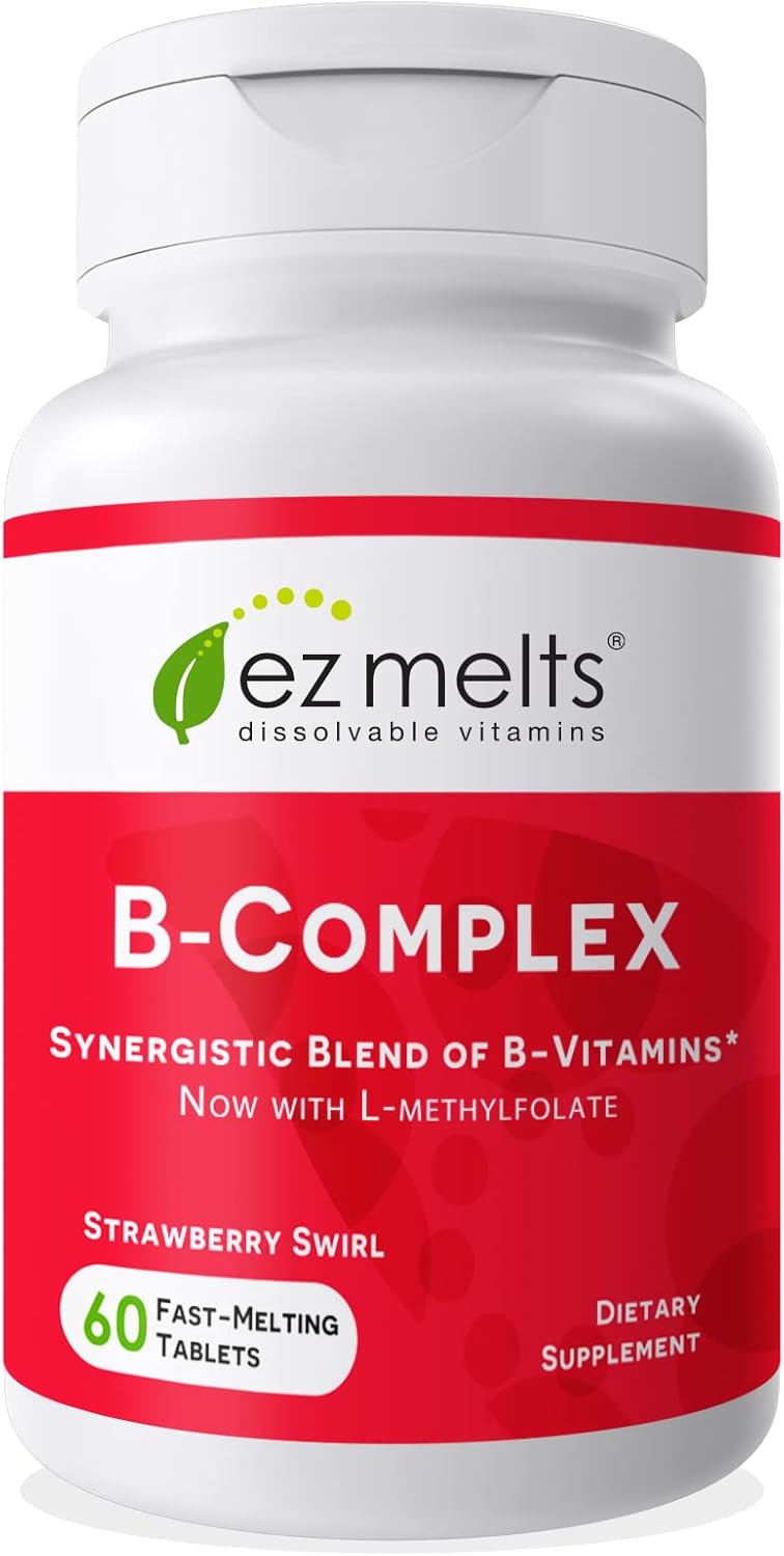 EZ Melts Dissolvable Vitamin B-Complex Tablet with Methyl B12 & Methyl Folate, Sugar-Free, 2-Month Supply