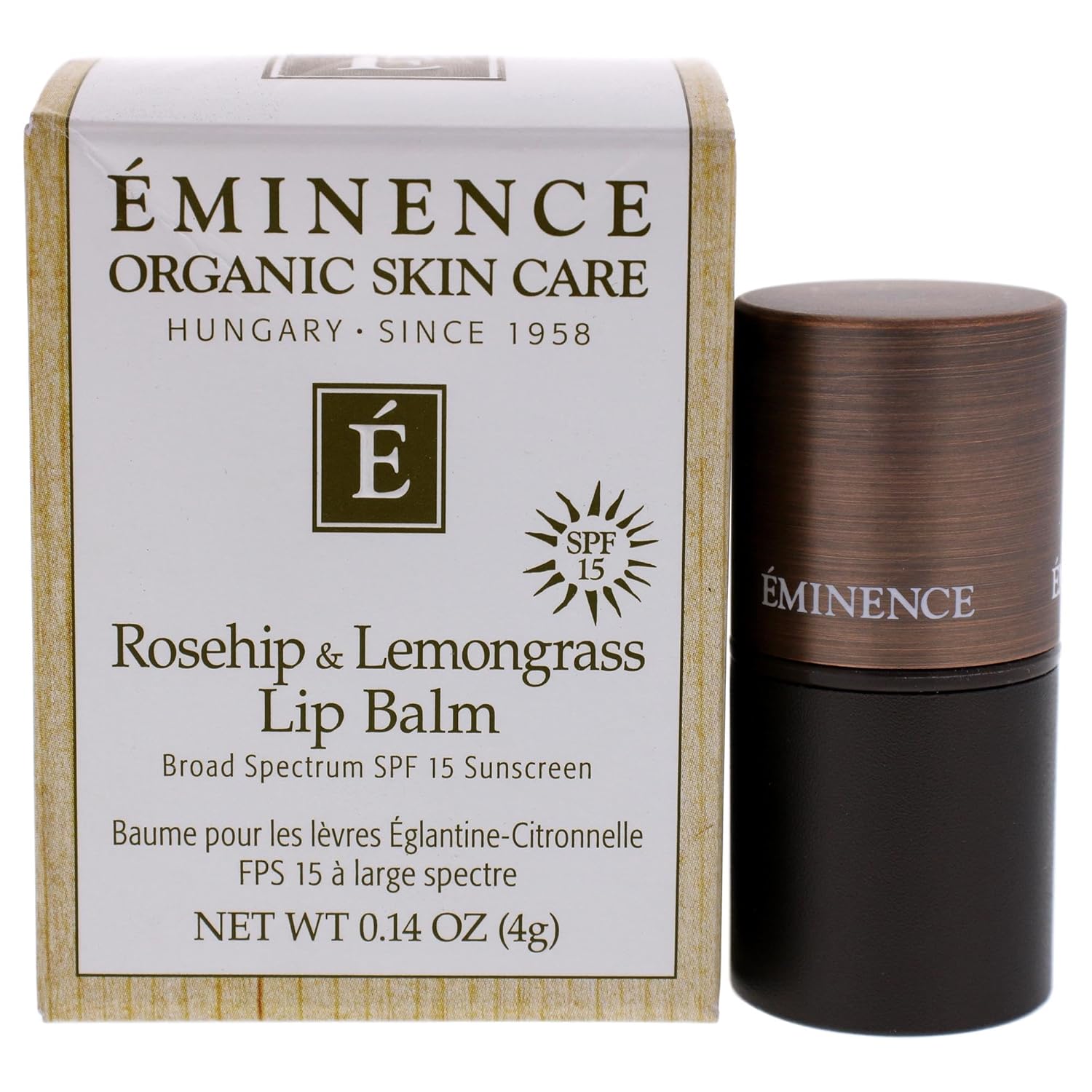Eminence Organic Skincare Rosehip & Lemongrass Lip Balm SPF 15, 0.14 Oz, 24 Count