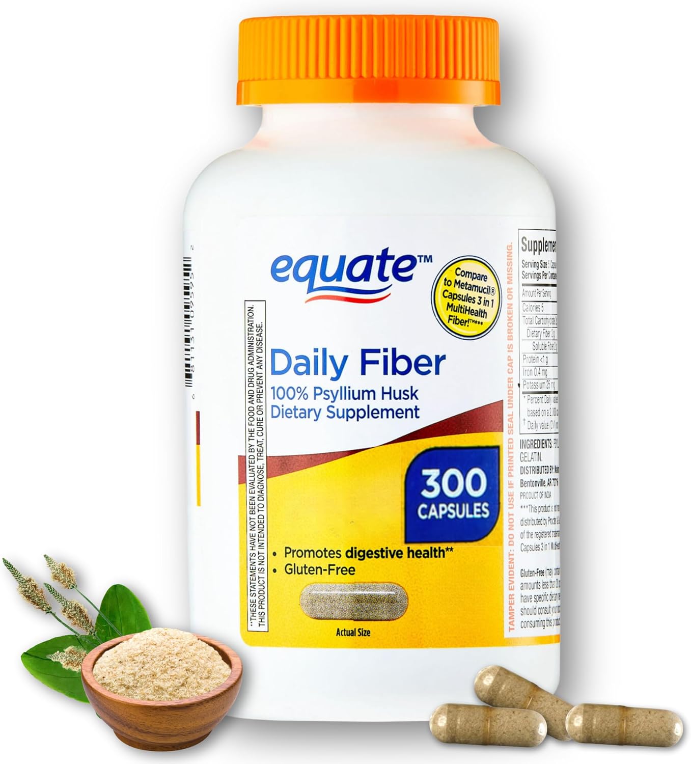 Equate Daily Fiber – Psyllium Husk Capsules-300ct (Pack of 1), Boxed by Fusion Shop Store