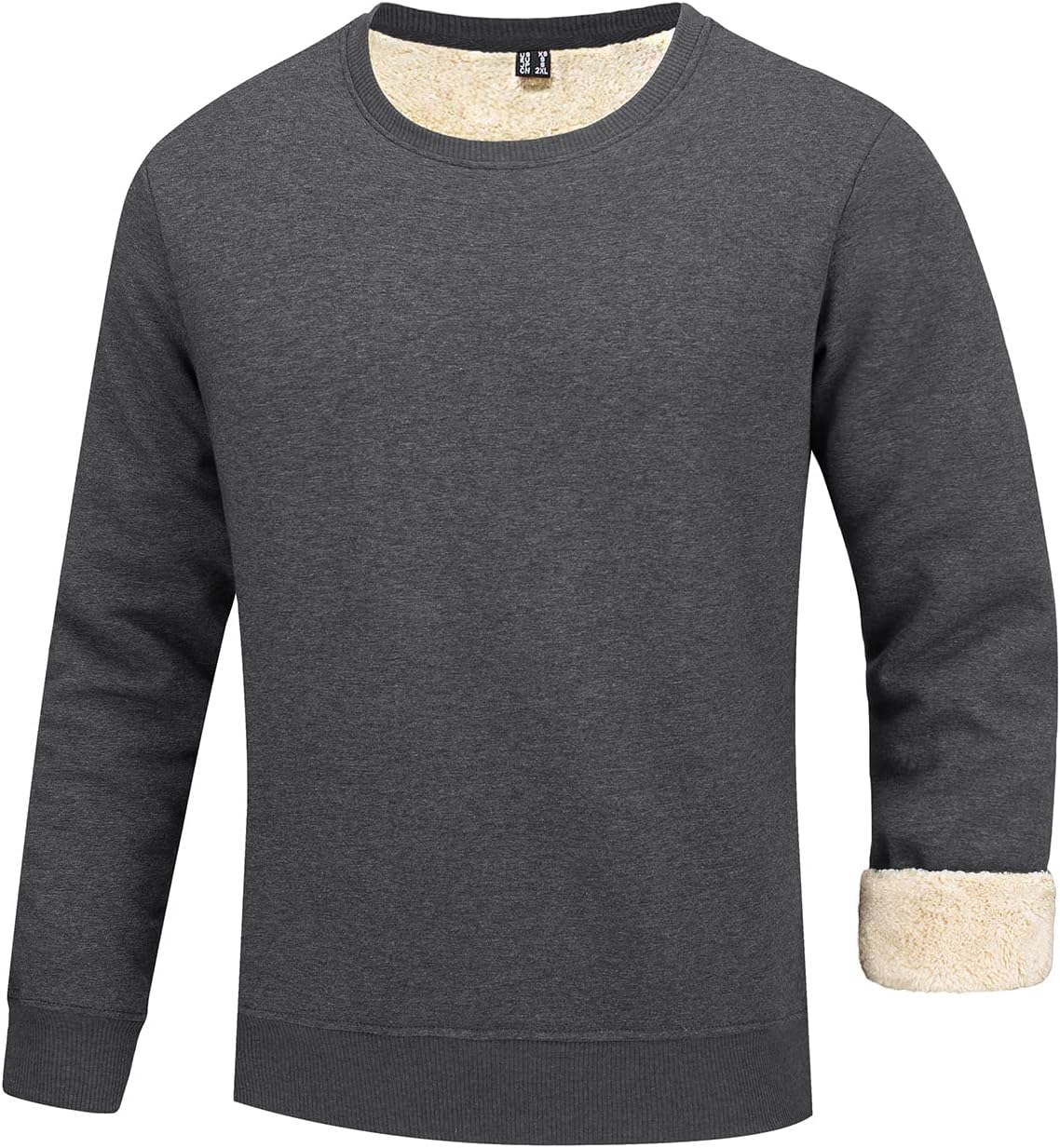 FASKUNOIE Men’s Fleece Sweatshirts Warm Sherpa Lined Heavy Thicken Underwear Winter Crewneck Pullover Tops Shirts