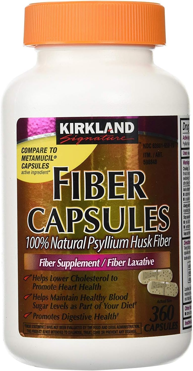 Fiber Capsules Kirkland Therapy for Regularity/Fiber Supplement, 360 capsules – Compare to the Active Ingredient in Metamucil Capsules