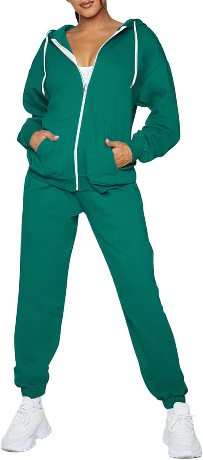 Fixmatti Womens Tracksuit Zip Up Hoodie Sweatsuits 2 Pieces Jogger Sets with Pockets