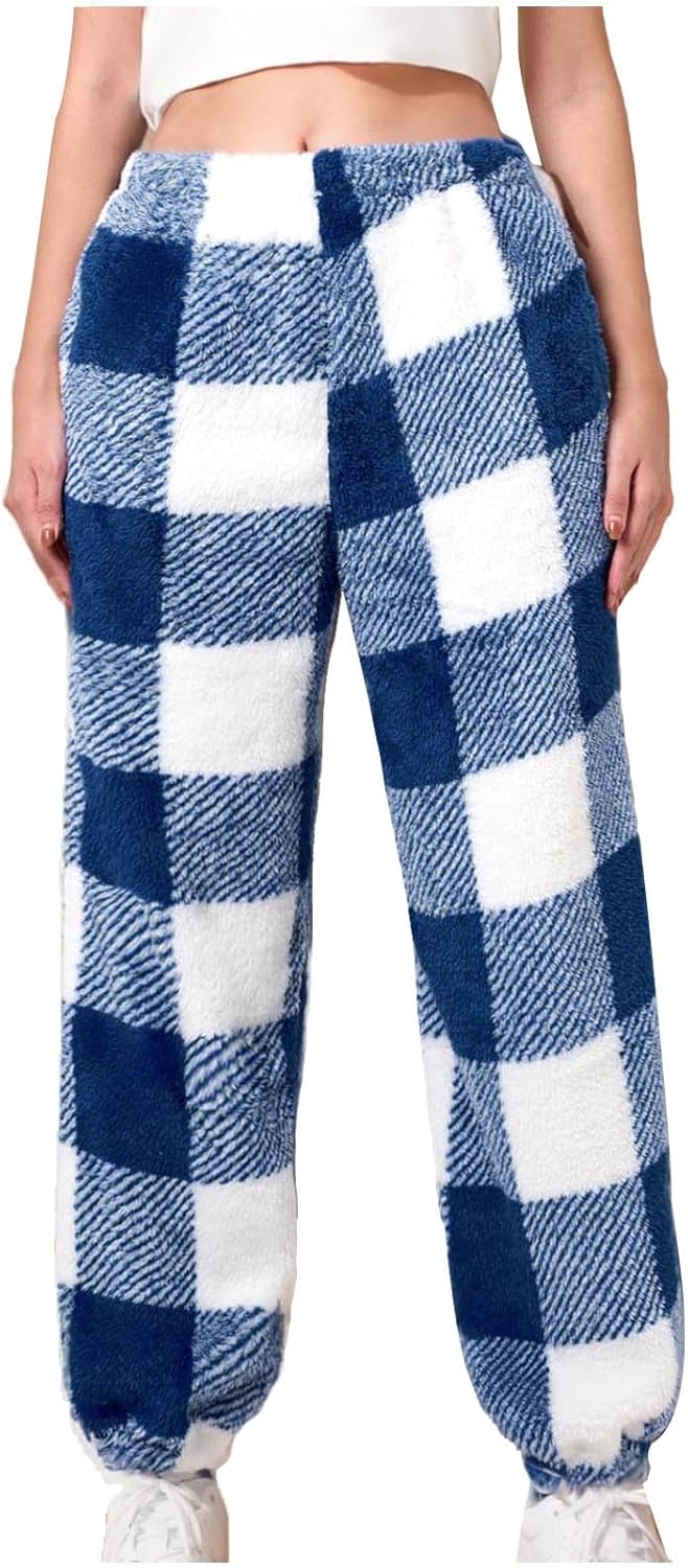 Flannel Pajama Pants Women Cute Comfy Coral Fleece Pajama Pants Winter Thermal Sleepwear Bottoms Joggers Sweatpants