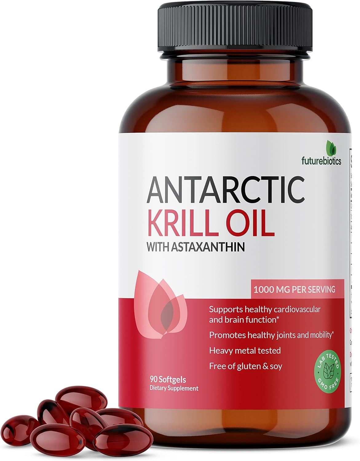 Futurebiotics Antarctic Krill Oil 1000mg with Omega-3s EPA, DHA, Astaxanthin and Phospholipids – Premium Krill Oil Heavy Metal Tested, Non GMO – 90 Softgels (45 Servings)